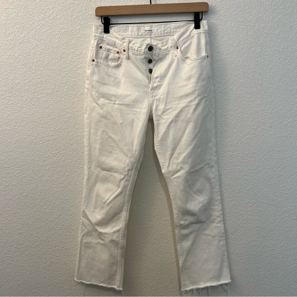 GRLFRND Tatum Button Fly Mid Rise Raw Hem White Denim Ankle Jeans- Size 26 - Picture 11 of 16